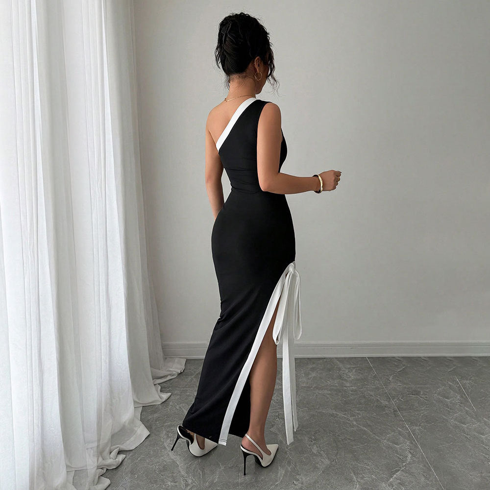 Robe de soirée bodycon pour femmes avec encolure asymétrique et fente latérale Levoire