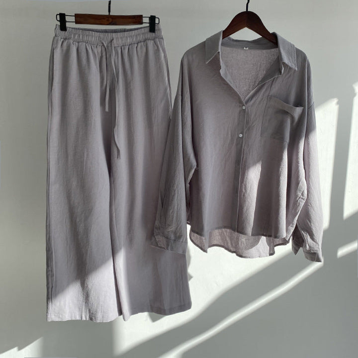 Levoire | Ensemble Chemise Coton Lin Et Pantalon Taille Haute Gris