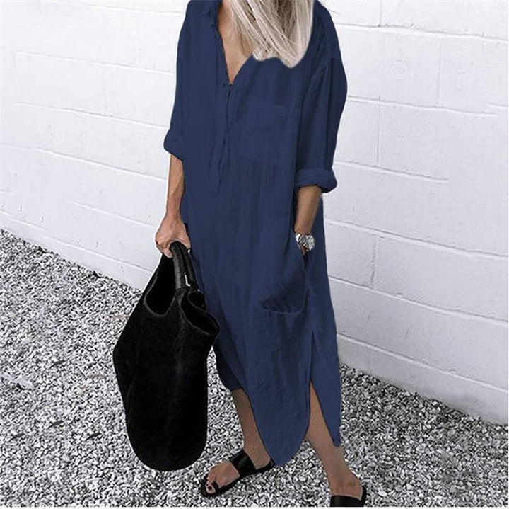 Levoire | Intemporel Simple Boutons Devant Long Robe Chemise Bleu marine