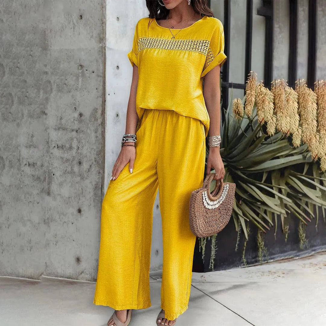 Levoire | Robe femme avec pantalons et top à manches courtes Jaune