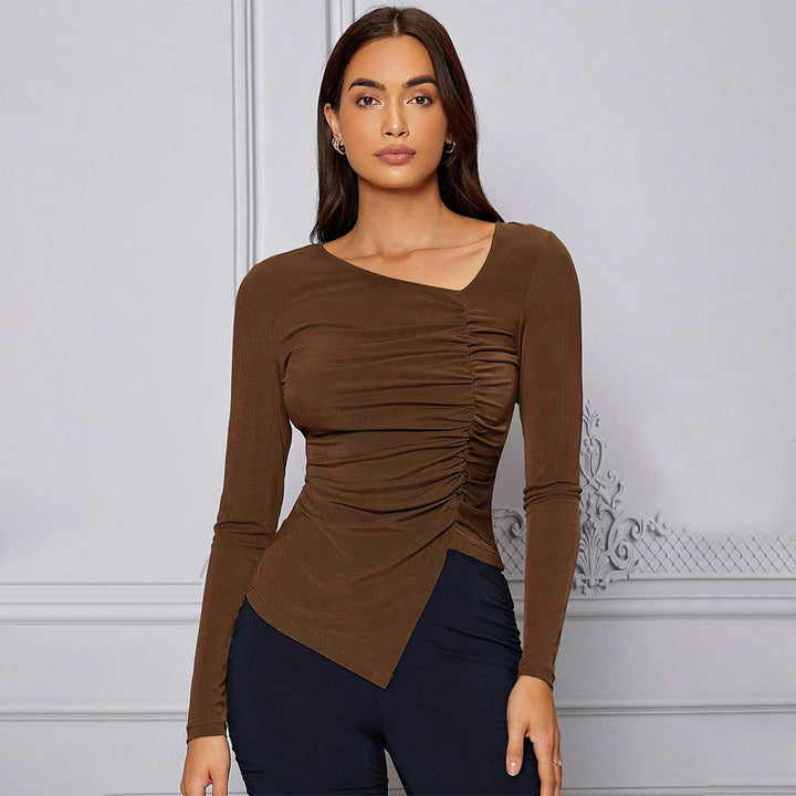 Top ajusté à manches longues pour femmes avec un design drapé asymétrique Levoire