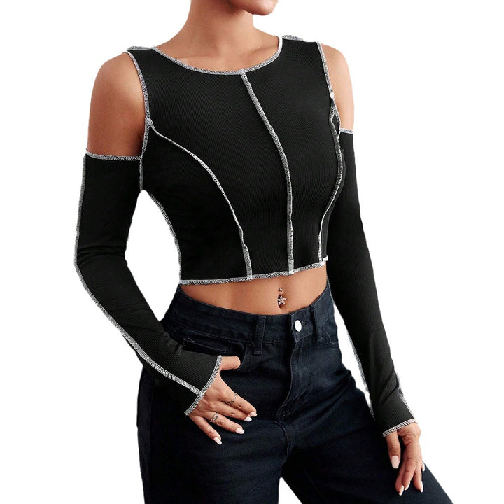 T-shirt crop à manches longues pour femmes avec des détails découpés et un contraste à la mode Levoire