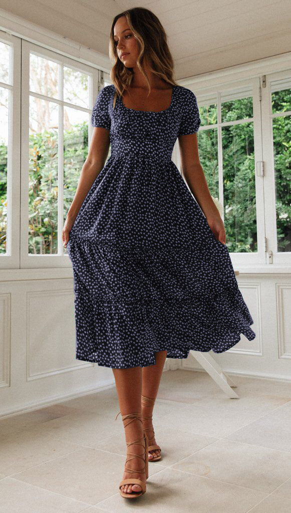 Levoire | Robe à fleurs Col carré Manches bouffantes Ambre