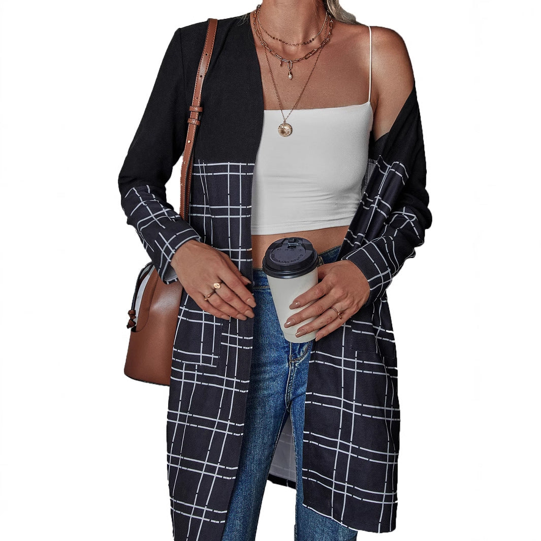 Blazer long pour femmes avec motif à carreaux graphiques Levoire