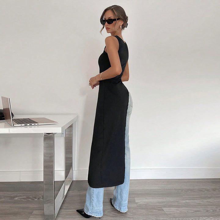 Robe maxi asymétrique pour femmes avec encolure ronde profonde et coupe fluide Levoire