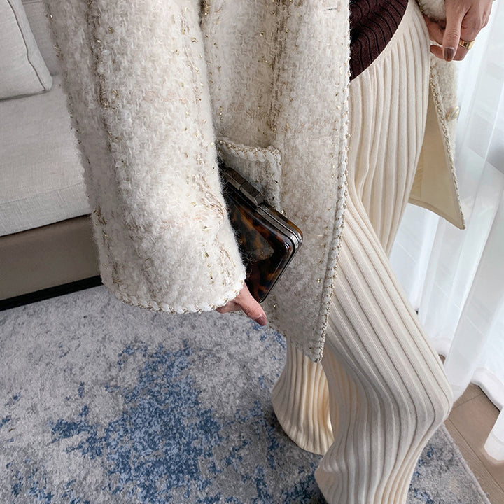 Pantalon en tricot côtelé confortable pour femme avec jambe large et taille haute Levoire