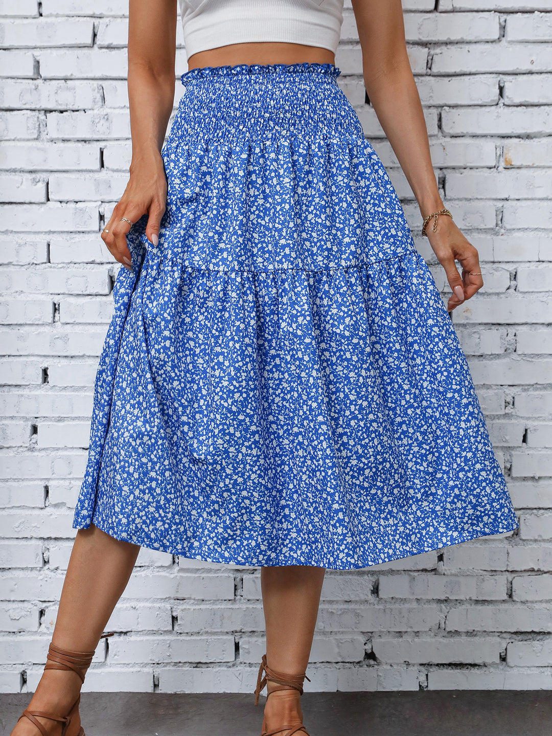 Jupe midi pour femmes avec taille élastique et motif floral Levoire