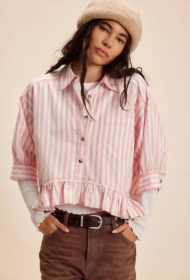 Blouse rayée pour femmes avec ourlet à volants et coupe décontractée Levoire