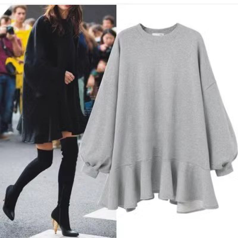 Robe sweat-shirt surdimensionnée pour femmes avec ourlet volumineux à volants Levoire