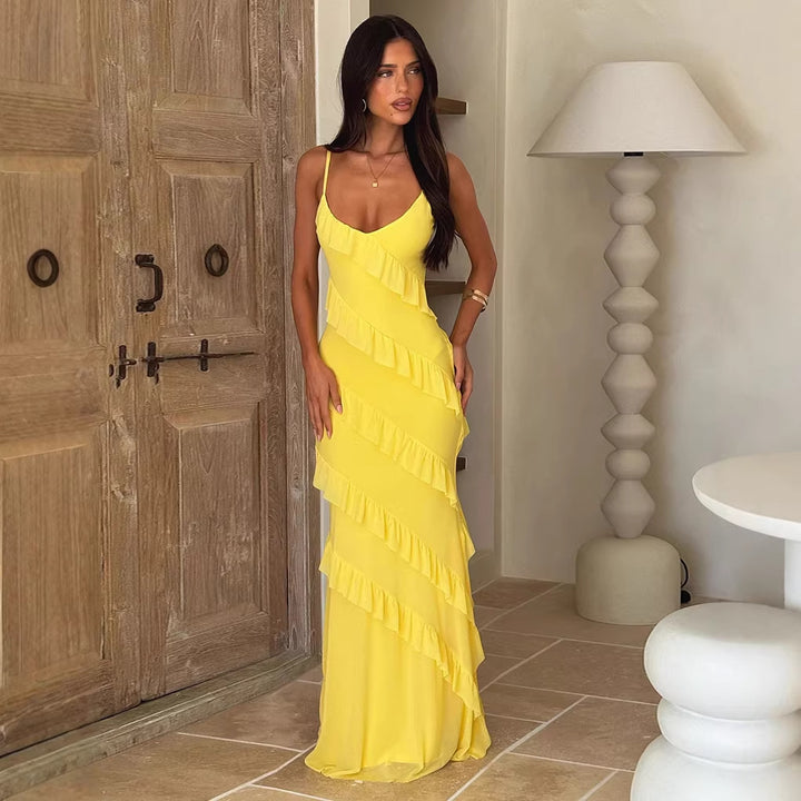 Robe maxi pour femmes avec design à volants et coupe flatteuse Levoire