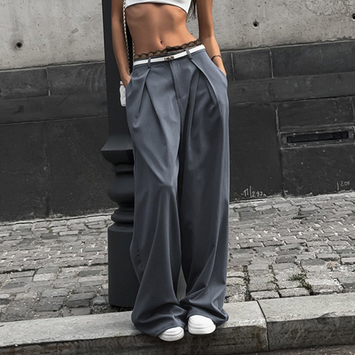 Pantalons larges élégants pour femmes avec taille haute et ceinture en dentelle décorative Levoire