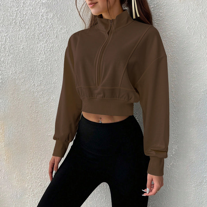 Sweat à col haut zippé pour femmes, cropped et en matériau doux Levoire