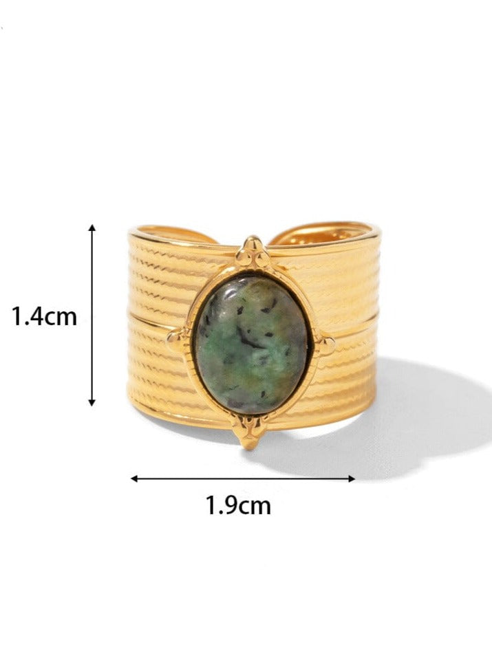 Levoire | Bague Ouverte Réglable Avec Pierre Ovale Recouverte D'Or Turquoise