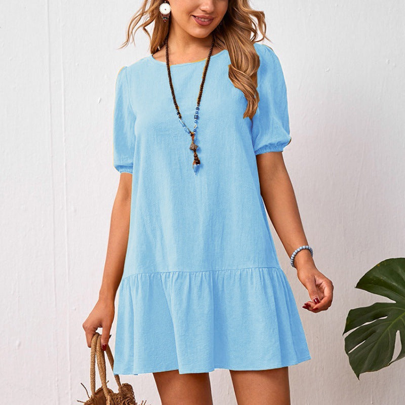 Levoire | Robe en lin Unicolore Robe en lin à taille décontractée Bleu ciel