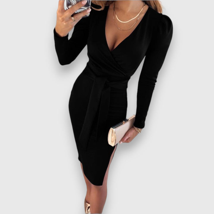 Levoire | Robe Enveloppante Col Rond Noir