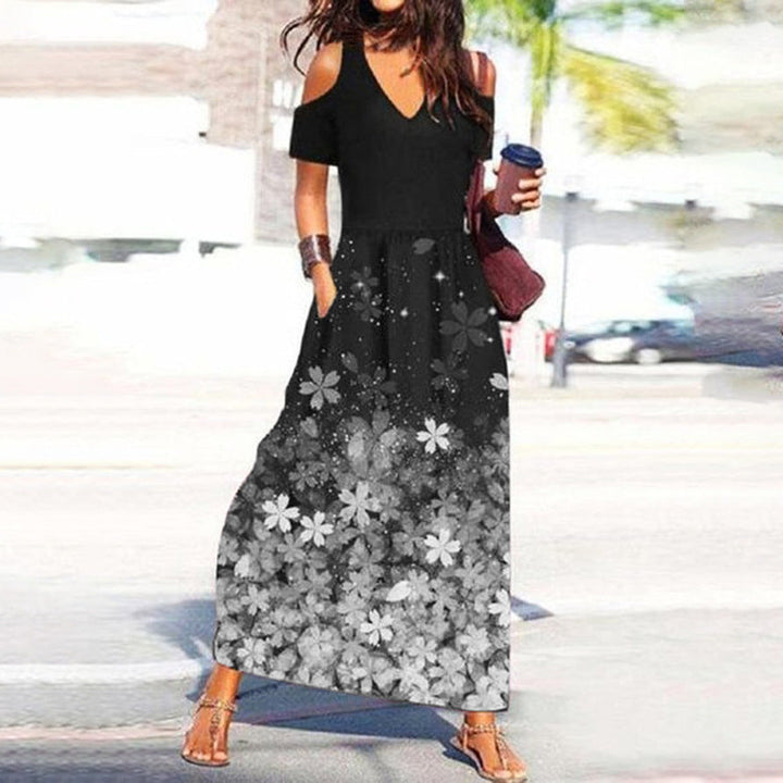 Levoire | Chic Floral Print V-Haul Off-Shoulder Robe