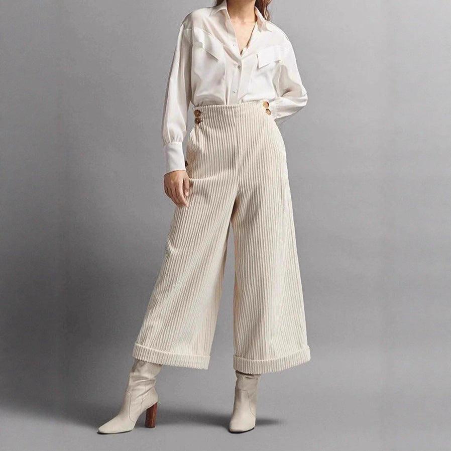 Pantalon large en velours côtelé pour femmes avec boutons décoratifs Levoire