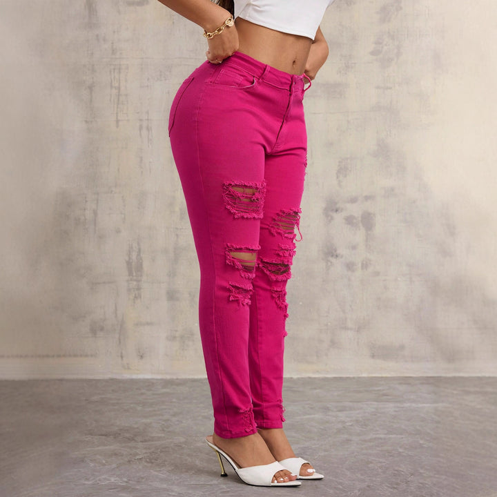Jean Skinny Casual Femme avec Détails Effilés et Taille Haute Levoire