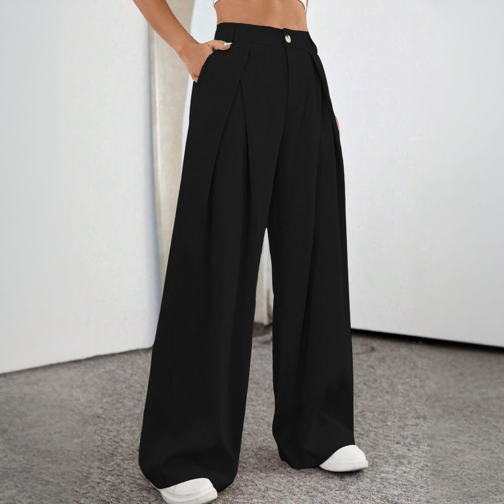 Pantalons palazzo taille haute généreux pour femmes avec élégants plis et bouton visible Levoire