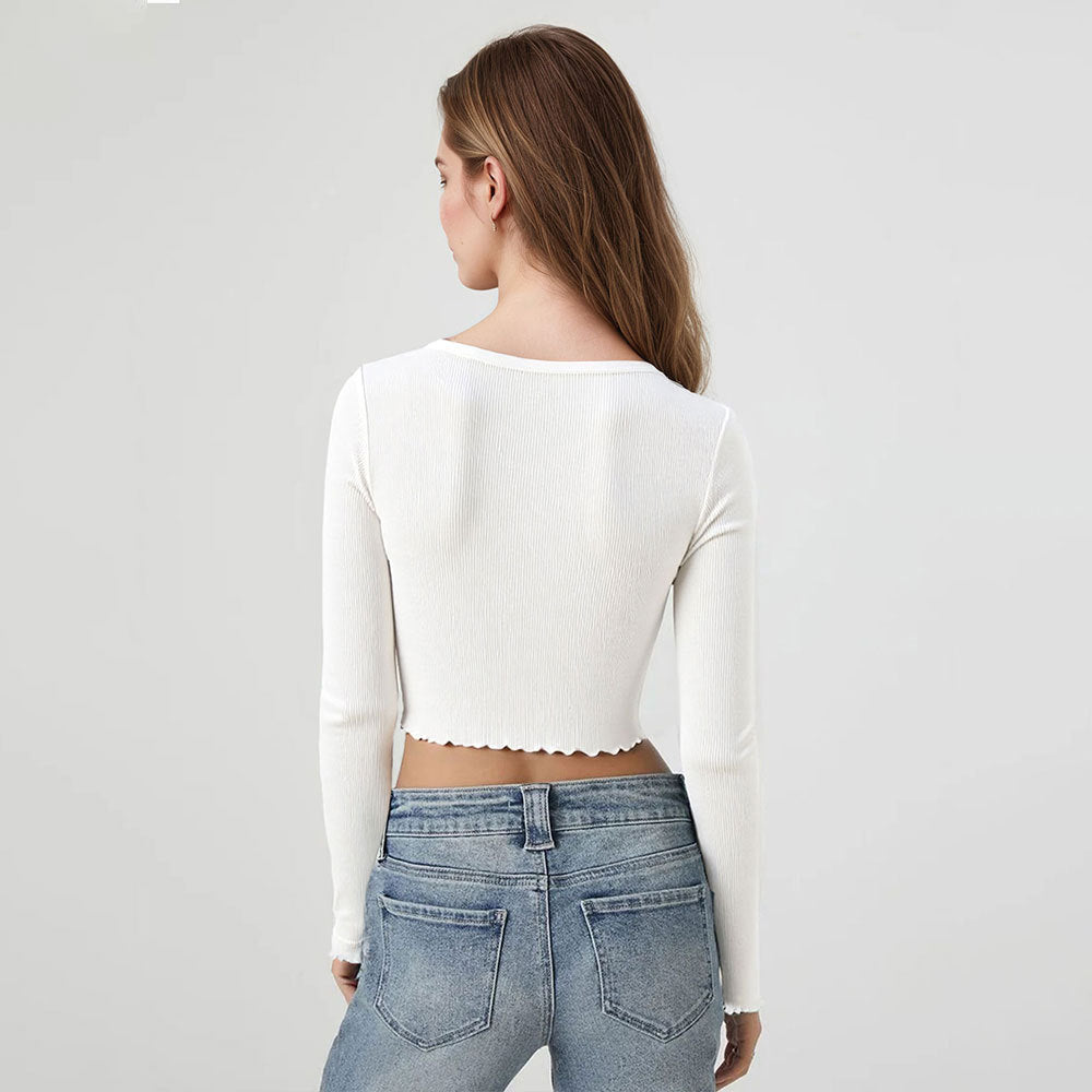 Chemise à manches longues courte pour femmes avec ourlet froncé ludique Levoire