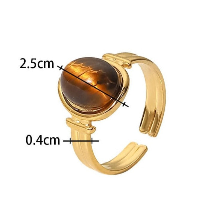 Levoire | Bague Ouverte En Pierre Ovale Avec Chaîne En Or 18K Braun
