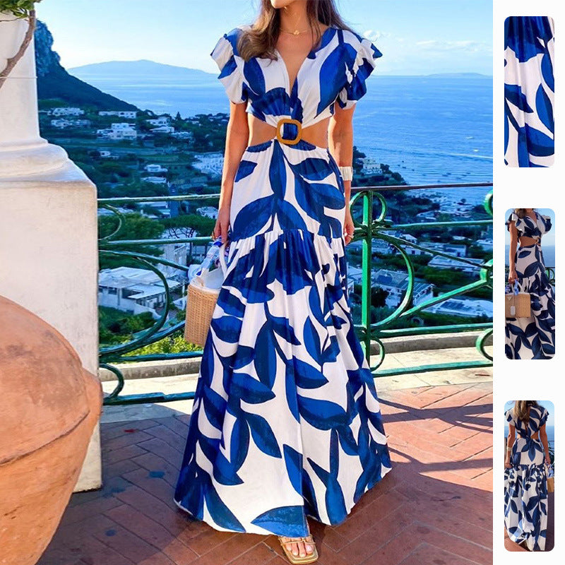 Robe maxi pour femmes avec coupe ajustée et détails de volants volumineux Levoire