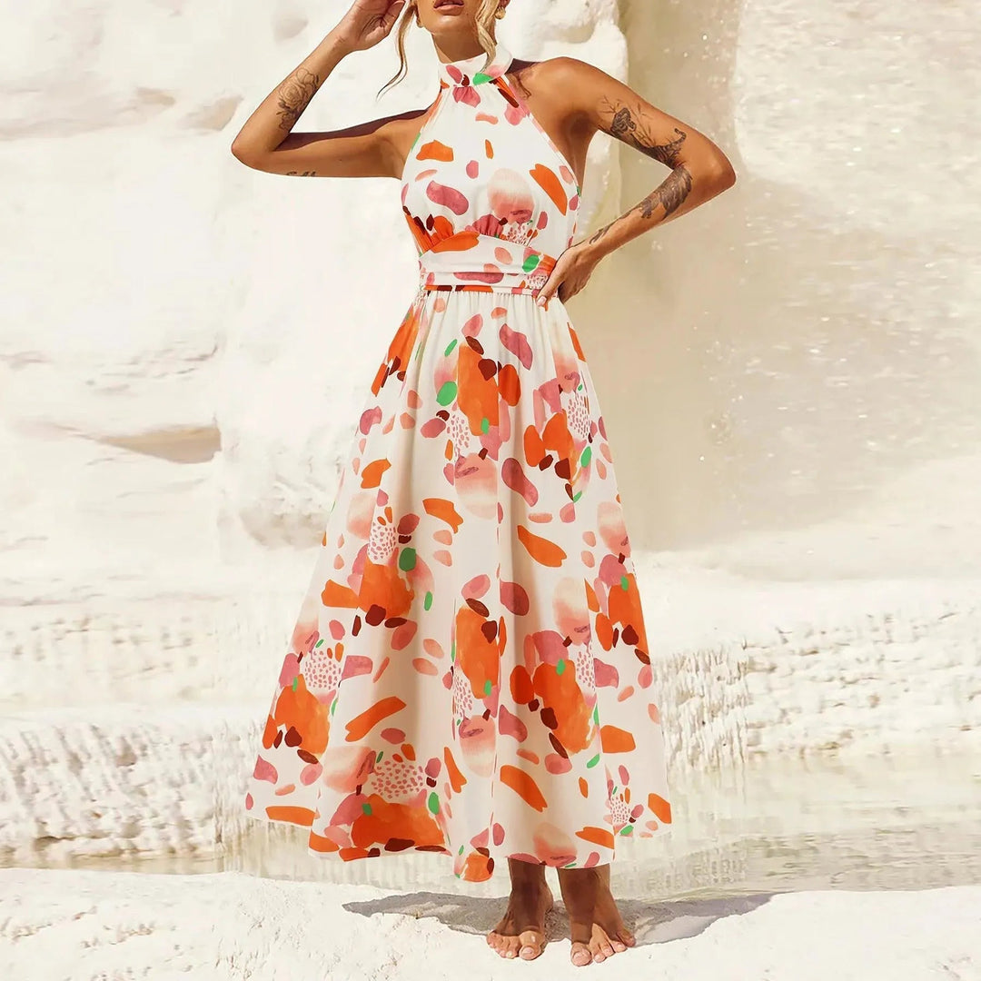 Levoire | Robe sans manches pour femmes avec col montant en tissu imprimé Rot