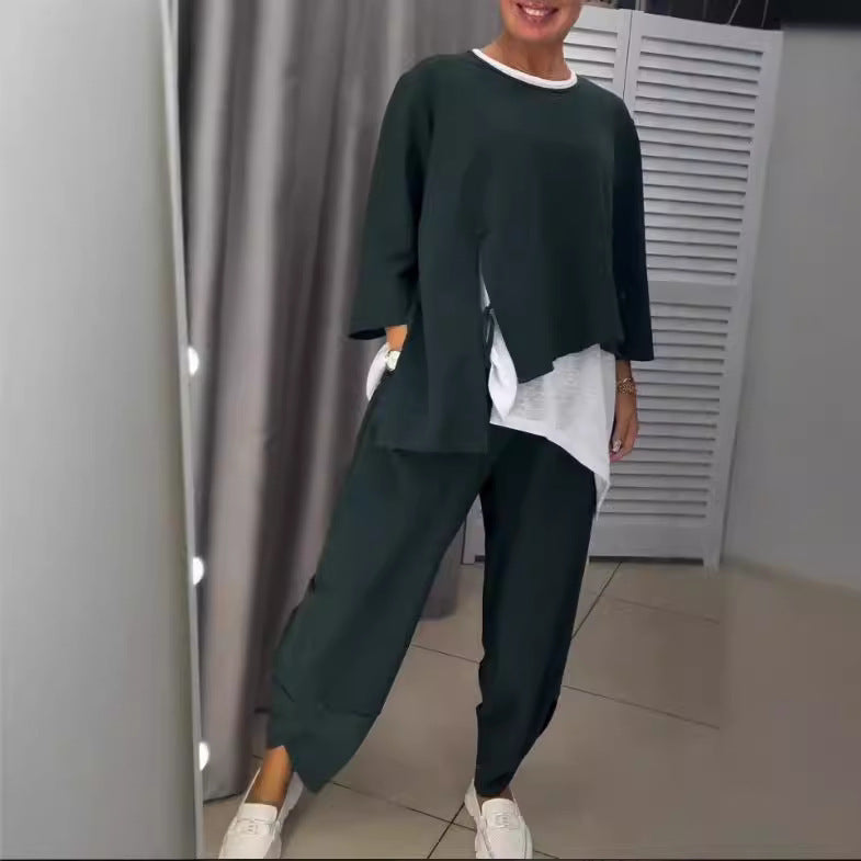Ensemble de loisirs décontracté pour femmes en deux pièces avec haut asymétrique et pantalon confortable Levoire