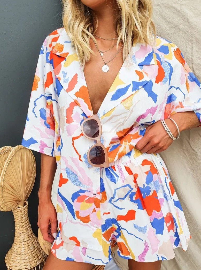Levoire | Ensemble Deux Pièces Élastique Décontracté Multicolore Orange