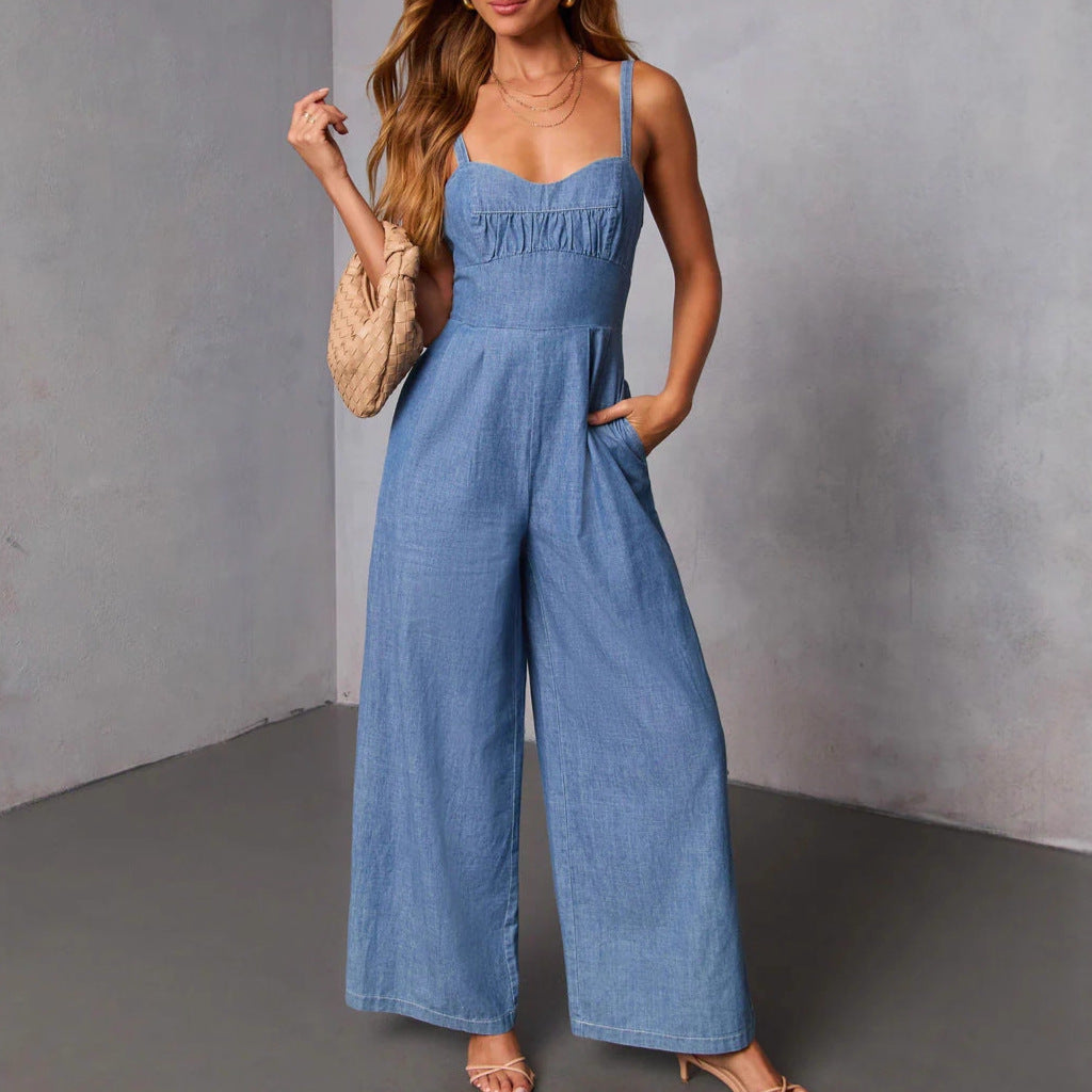 Combinaison en jean pour femmes avec jambes larges et bretelles élégantes Levoire