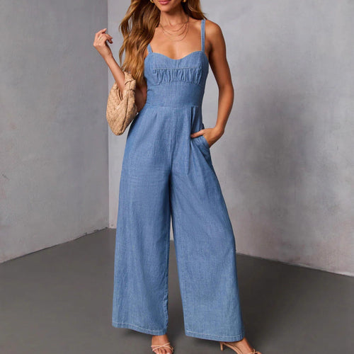 Combinaison en jean pour femmes avec jambes larges et bretelles élégantes Levoire