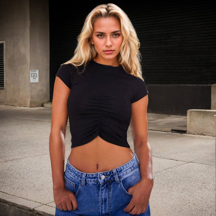 Chemise ajustée pour femme à manches courtes avec volants Levoire