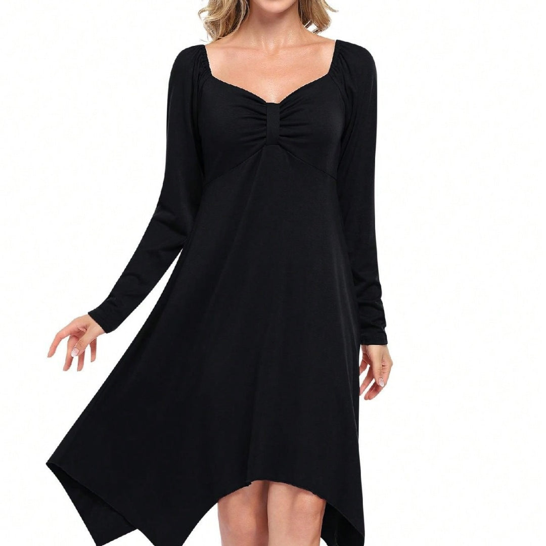 Robe longue asymétrique pour femmes avec manches longues et haut froncé Levoire