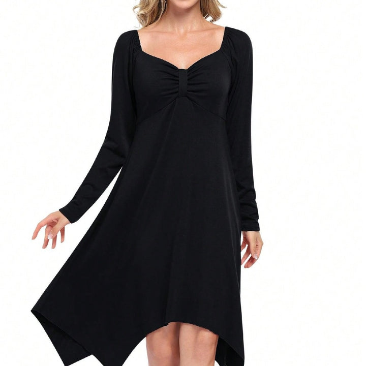 Robe longue asymétrique pour femmes avec manches longues et haut froncé Levoire