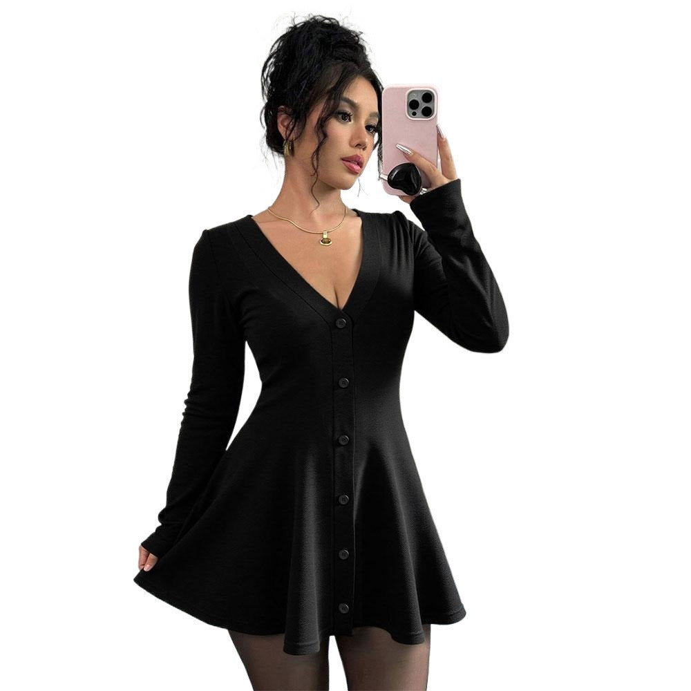 Robe tricotée femme mi-longue avec décolleté en V profond et patte de boutonnage Levoire