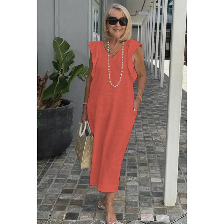 Levoire | Chic Takana Noueur de Col Doux Manche Robe en Coton Rot