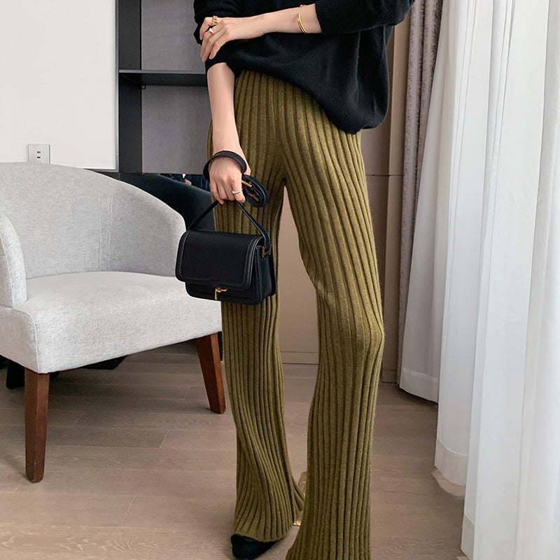 Pantalon en tricot côtelé confortable pour femme avec jambe large et taille haute Levoire