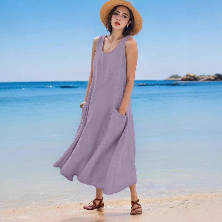 Levoire | Robe en lin Sac d'été Sans manches Col rond Robe