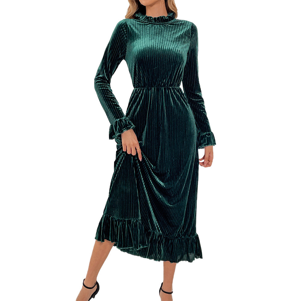 Robe enveloppante à manches longues pour femme en velours luxueux avec détails en volants Levoire