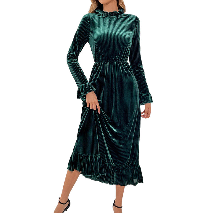 Robe enveloppante à manches longues pour femme en velours luxueux avec détails en volants Levoire