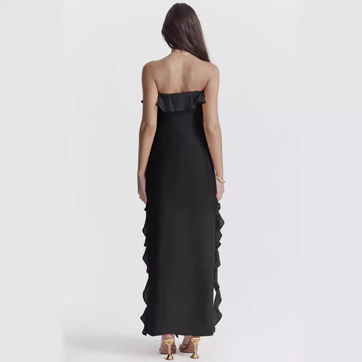 Robe maxi femme à épaules dénudées avec volants et fente Levoire