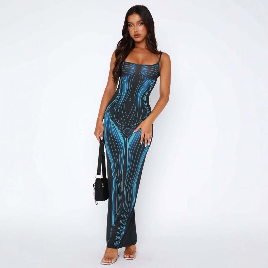 Robe maxi pour femmes avec design graphique et silhouette ajustée Levoire