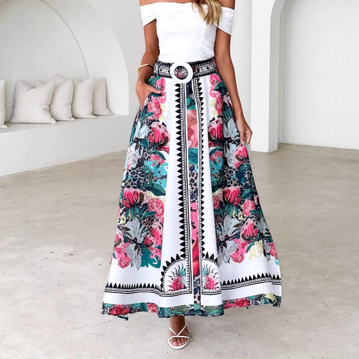 Jupe maxi à motifs floraux et ceinture pour femmes, couleur intensive Levoire
