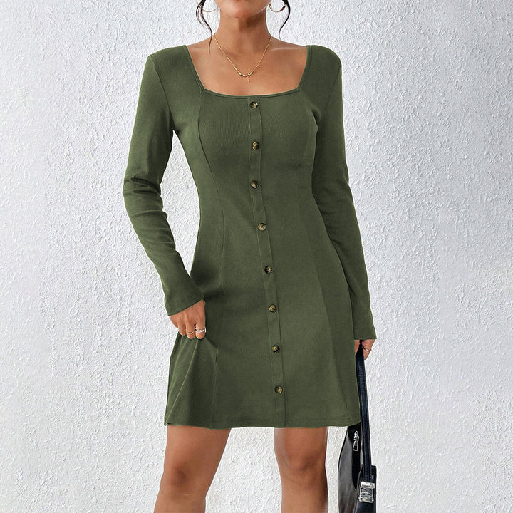 Robe à boutonnière pour femmes avec manches longues et décolleté carré Levoire