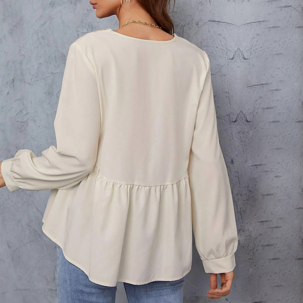 Blouse femme avec manches enrichies et dentelle Levoire