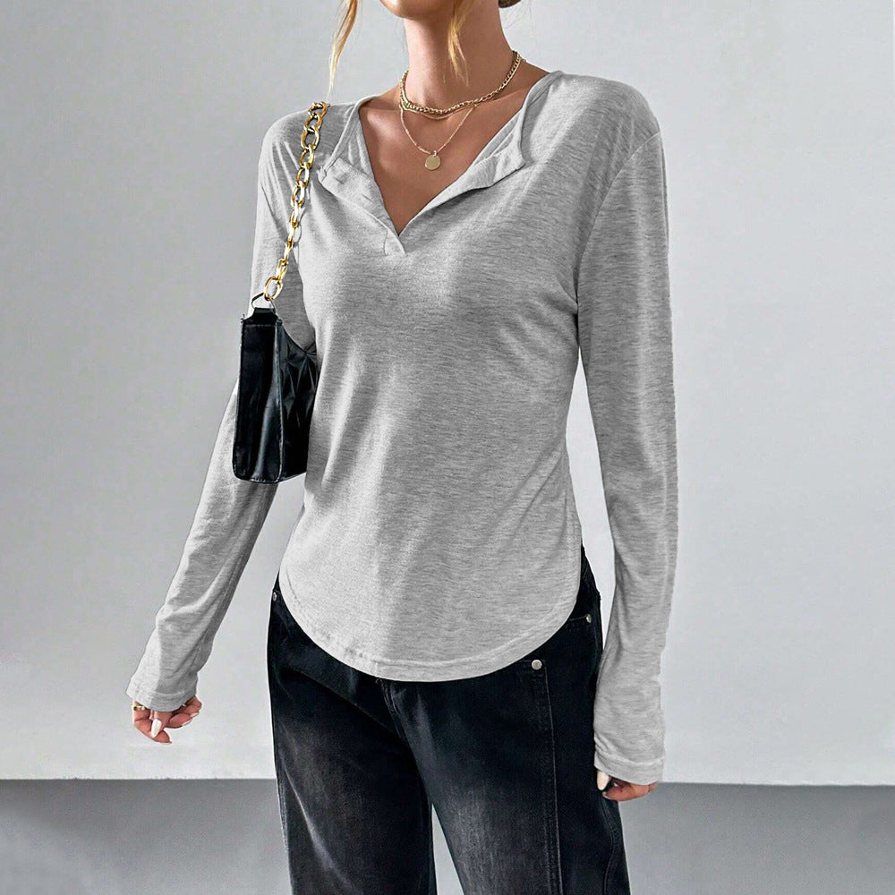 T-shirt à manches longues pour femmes avec subtil V-hals et coupe décontractée Levoire