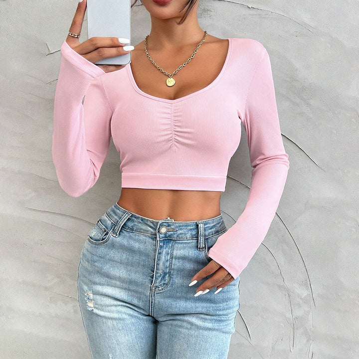 T-shirt court à manches longues pour femmes avec fronces Levoire
