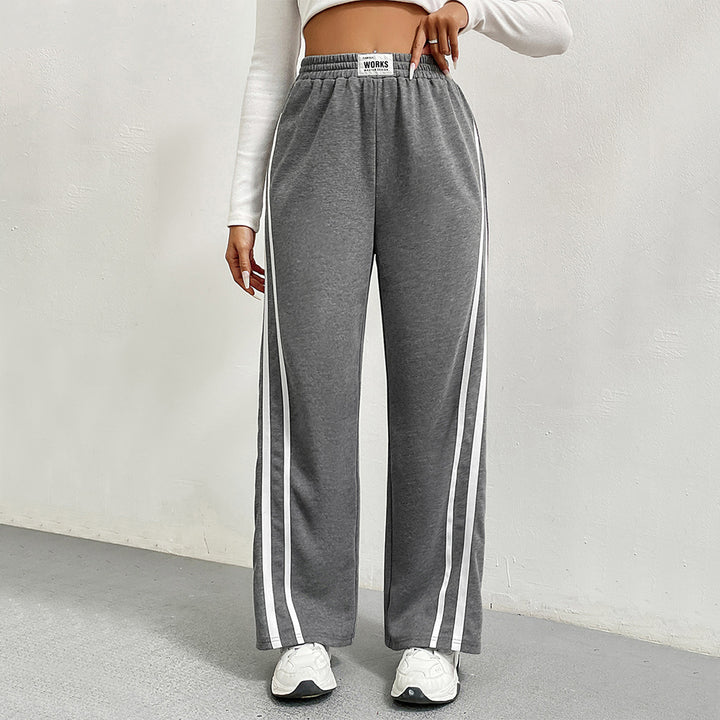 Pantalons de loisirs sportifs pour femmes avec coupe large et rayures contrastées Levoire