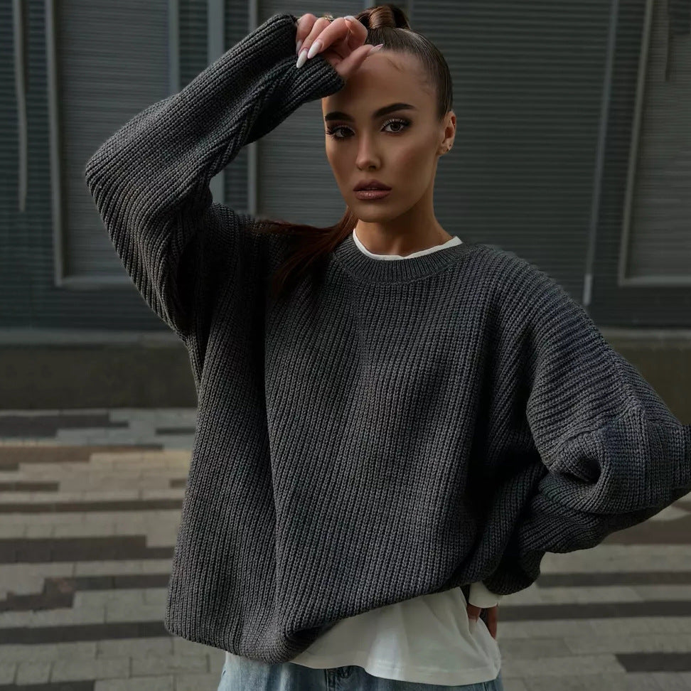 Levoire | Confortable, ample pull en tricot en laine Gris