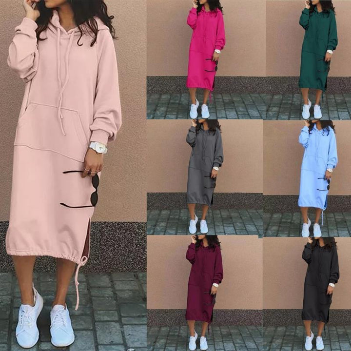 Robe sweat à capuche pour femmes avec poches latérales et ourlet réglable Levoire